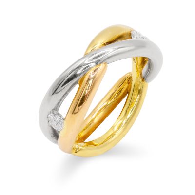  Pre-Owned Tri-Gold Strand Diamond Ring