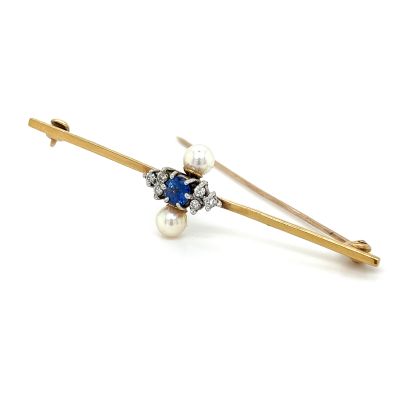 Lumbers Pre-Owned 9ct Diamond, Sapphire & Pearl Brooch