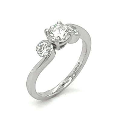 Lumbers Pre-Owned Platinum 3 Stone Diamond Scroll Ring