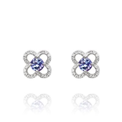 Lumbers 18ct Gold Tanzanite & Diamond Flower Studs