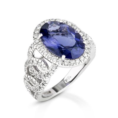 Lumbers 18ct white gold Iolite & Diamond Cluster Ring