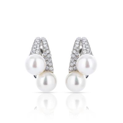 Lumbers Pre-Owned 18ct Gold Pearl & Pave Diamond Studs