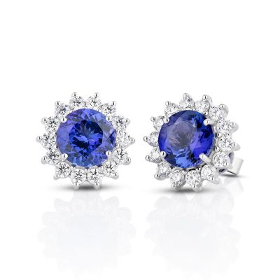 Lumbers 18ct Gold Tanzanite & Diamond Cluster Earrings