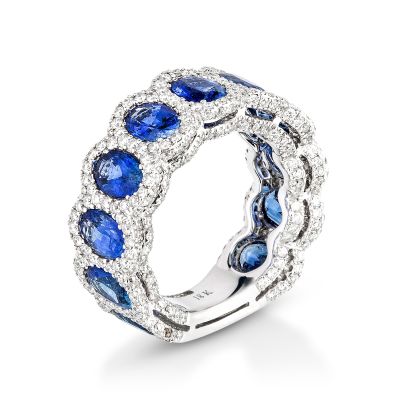Lumbers 18ct Gold Oval Sapphire & Diamond Cluster Ring