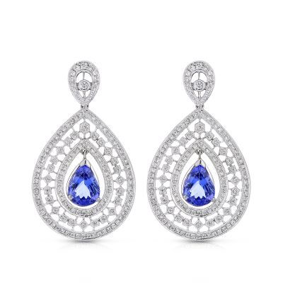 Lumbers 18ct Gold Tanzanite & Diamond Pear Drop Earrings