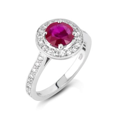 Lumbers 18ct Gold Round Ruby & Diamond Cluster Ring
