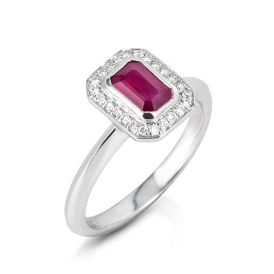 Lumbers 18ct White Gold Ruby & Diamond Cluster Ring