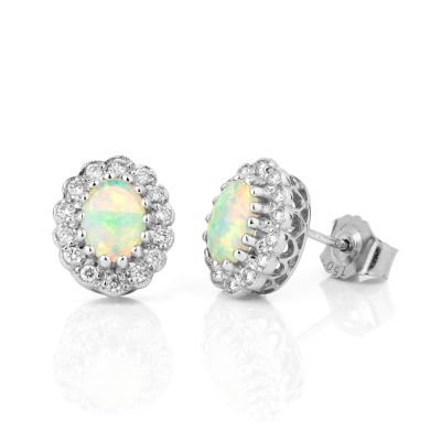 Lumbers 18ct White Gold Opal & Diamond Cluster EarStuds