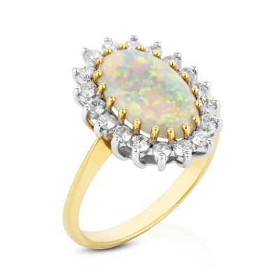 Lumbers 18ct Gold Oval 1.65cts Opal & Diamond Cluster Ring