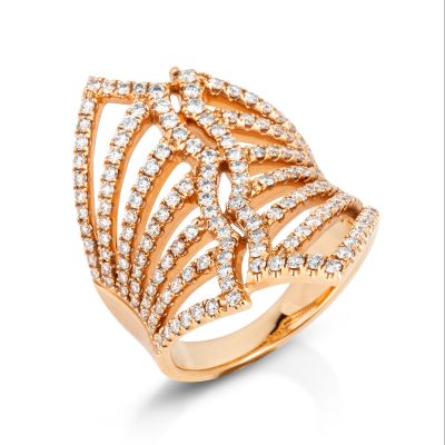 Lumbers 18ct Rose Gold Twin Fan Openwork Diamond Ring