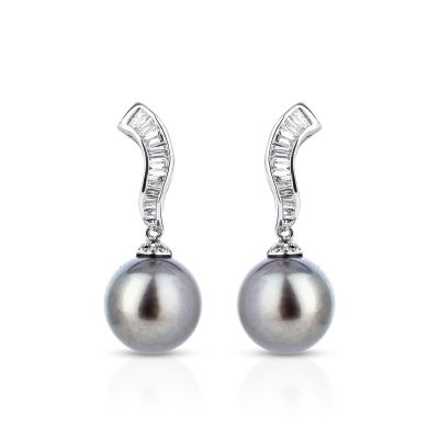 Lumbers 18ct Gold Tahitian Pearl & Diamond Drop Earrings