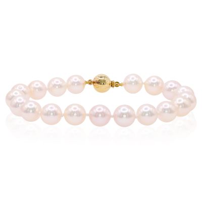  9ct Gold 9mm Cultured Pearl Ball Clasp Bracelet