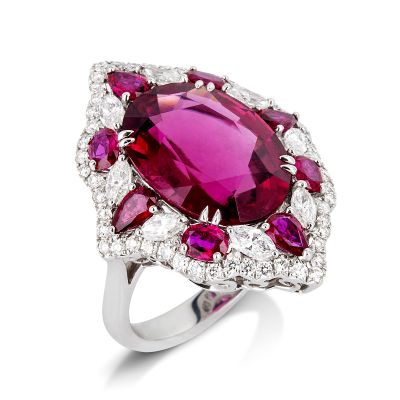 Lumbers 18ct Gold Rubelite, Ruby & Diamond Cluster Ring