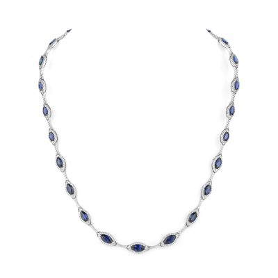 Lumbers 18ct Gold Marquise Sapphire & Diamond Necklet