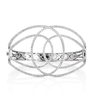Lumbers 18ct Gold Open Work Circular Diamond Bangle