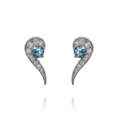  18ct Gold Aquamarine & Diamond Swirl Earrings