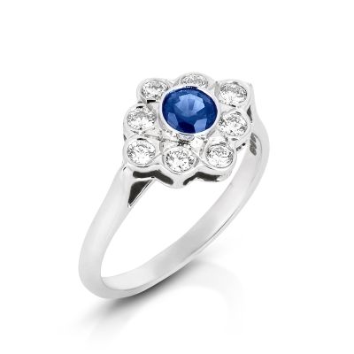 Lumbers 18ct white gold sapphire & diamond flower ring