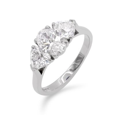 Lumbers Platinum Oval & Heart 3 Stone Diamond Ring