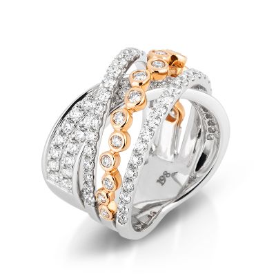 Lumbers 18ct White & Rose Gold Multi-Strand Diamond Ring