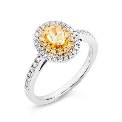 Lumbers 18ct Gold Yellow Oval Diamond & Halo Ring
