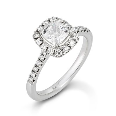Lumbers Platinum Cushion Cut 1.11cts Diamond Halo Ring