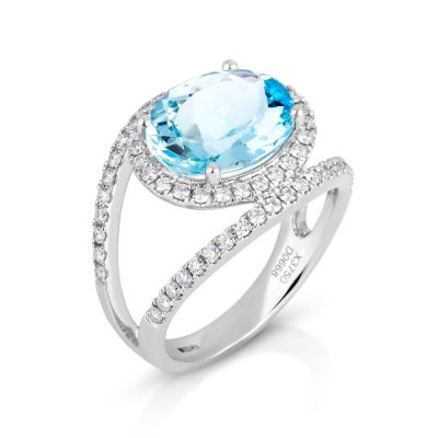 Lumbers 18ct White Gold Aquamarine & Diamond Dress Ring
