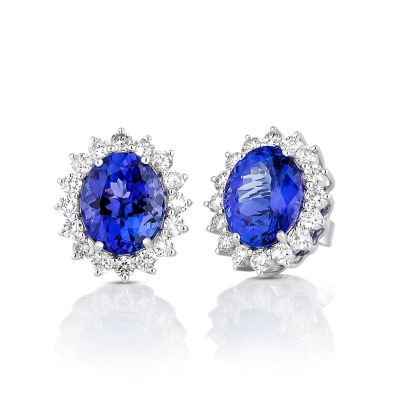 Lumbers 18ct Gold Oval Tanzanite & Diamond Cluster Studs