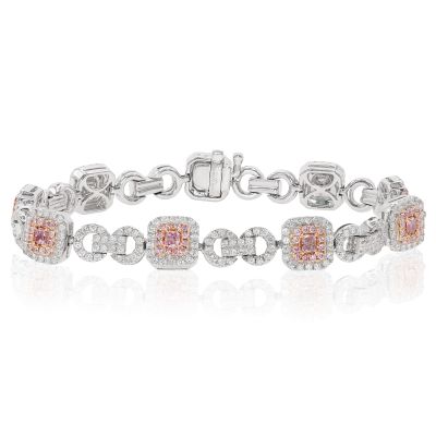 Lumbers 18ct Gold Pink & White Diamond Cluster Bracelet