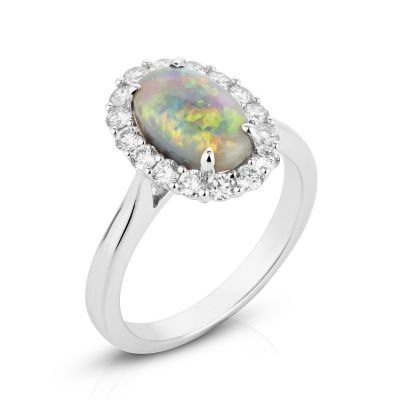 Lumbers 18ct Gold 1.77ct Oval Opal & Diamond Ring