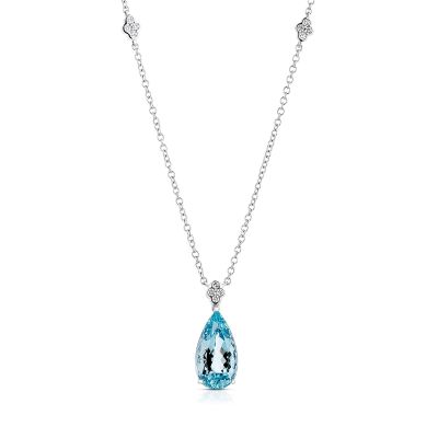 Lumbers 18ct white gold aquamarine & diamond pendant