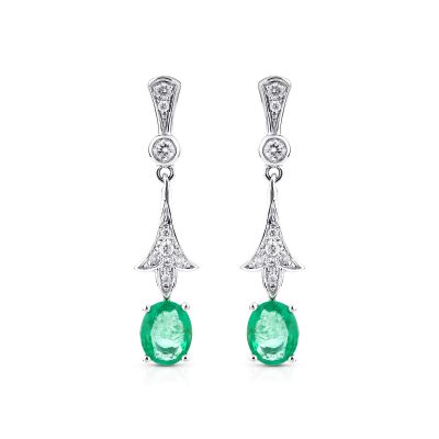Lumbers 18ct Gold 0.57cts Emerlad & Diamond Drop Earrings