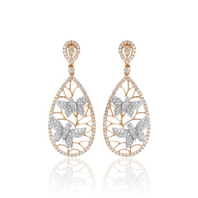 Lumbers 18ct Rose Gold Diamond Pear Shape Drop Earrings