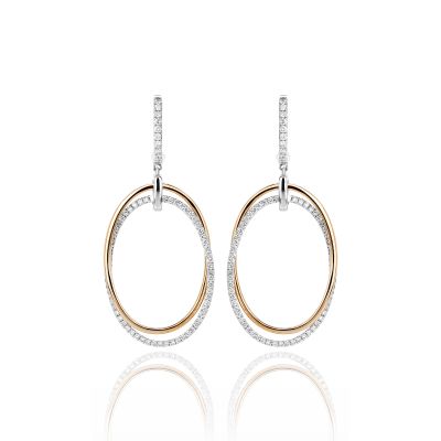 Lumbers 18ct White & Rose Gold Diamond Oval Drop Earrings