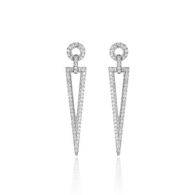 Lumbers 18ct White Gold Diamond Pave Set Drop Earrings