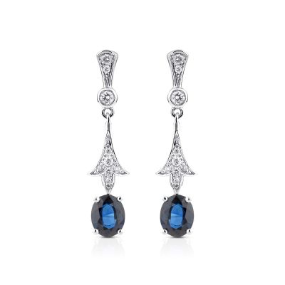 Lumbers 18ct Gold 0.86cts Sapphire & Diamond Drop Earrings