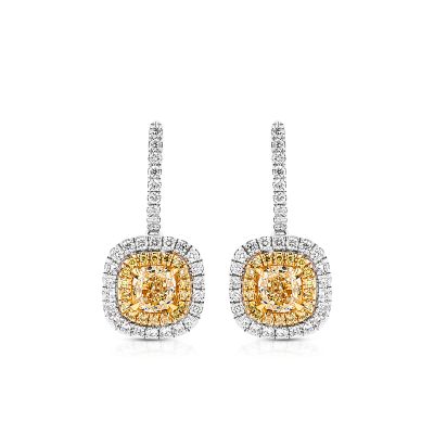 Lumbers 18ct Gold Yellow & White Diamond Cluster Earrings