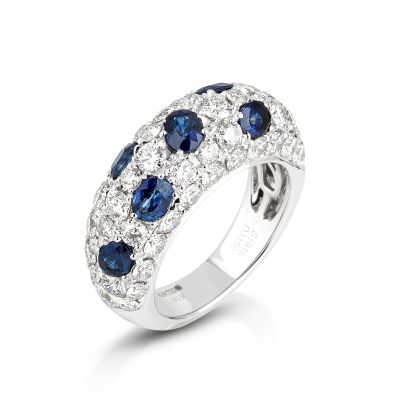 Lumbers 18ct Gold Sapphire & Diamond Bombe Pave Ring