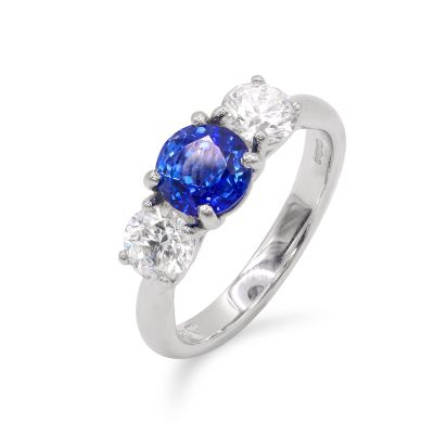 Lumbers Platinum Sapphire & Diamond 3 Stone Ring