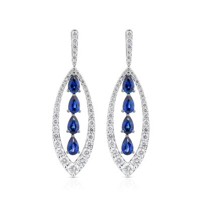 Lumbers 18ct Gold Fancy Diamond & Sapphire Drop Earrings