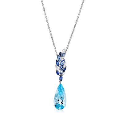Lumbers 18ct Gold Pear Topaz with Sapphire & Diamond Wreat