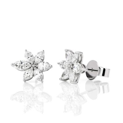 Lumbers 18ct Gold Floral Diamond Marquise Cluster Studs