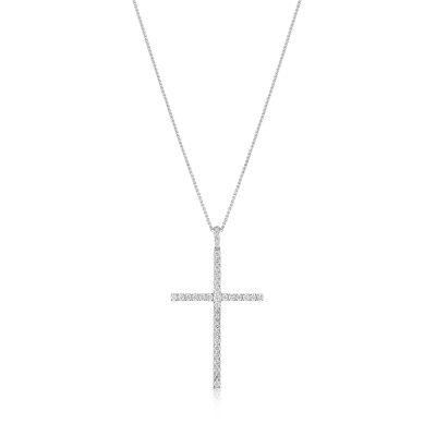 Lumbers 18ct Gold Thin Long Diamond Claw Set Cross