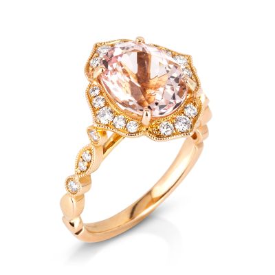 Lumbers 18ct Rose Gold Morganite & Diamond Flower Ring