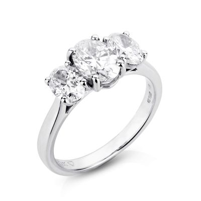 Lumbers Platinum Oval 3 Stone Claw Set Diamond Ring
