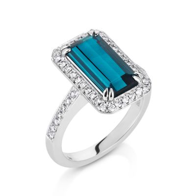 Lumbers 18ct White Gold Blue Tourmaline & Diamond Ring