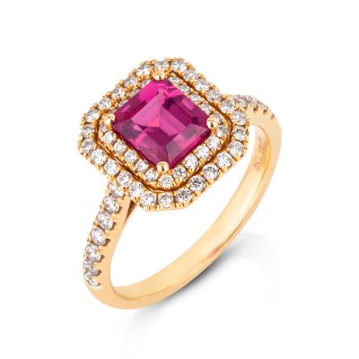 Lumbers 18ct Rose Gold Pink Tourmaline & Diamond Ring