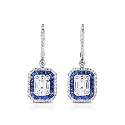 Lumbers 18ct Gold Sapphire & Diamond Multi-Cut Earrings