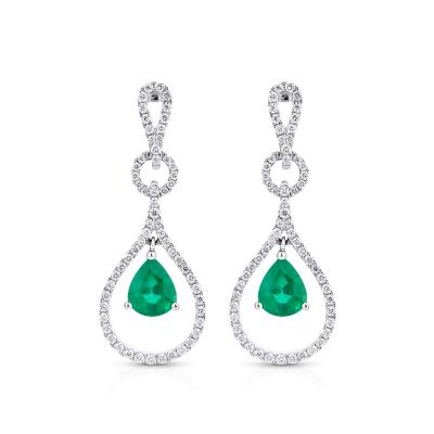 Lumbers 18ct Gold Pear Emerald & Diamond Drop Earrings