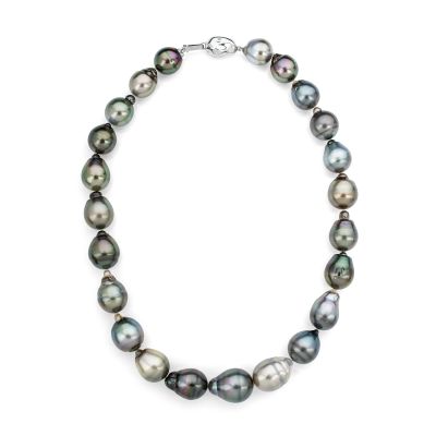 Lumbers 18ct Gold Black Baroque Tahitian Pearl Necklet