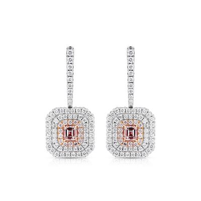 Lumbers 18ct Gold Fancy Pink & White Diamond Earrings
